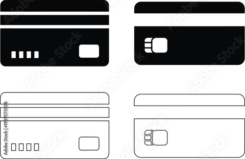Credit card design template with front and back views in black and white