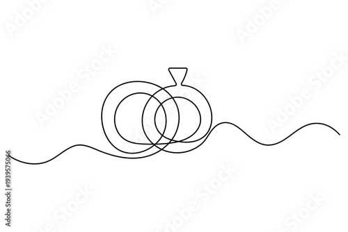 Continuous one line drawing of wedding rings and engagement ring minimalist illustration
