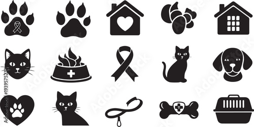 Animal Shelter and Pet Care Icons and Symbols Collection