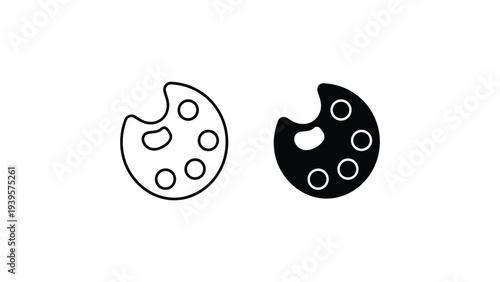 Artists Palette with Paints in Simple Line Art Style in Black and White Colors on Clean Background for Graphic Design