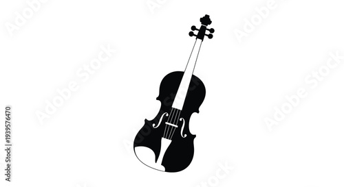 A striking black violin illustration with elegant curves a clean silhouette