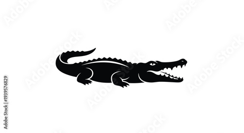 A striking black alligator graphic side view bold silhouette