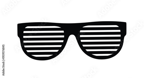 Black sunglasses with striped lenses presented as a graphic silhouette