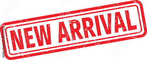 NEW ARRIVAL red rubber stamp text