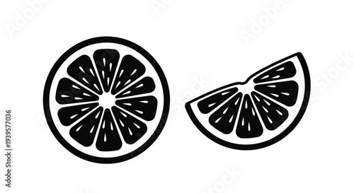 Sliced citrus fruit a whole piece and a wedge a bold silhouette