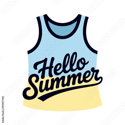 Hello Summer tank top illustration with colorful design and text