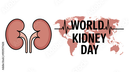 World Kidney Day awareness campaign with human kidney and world map illustration