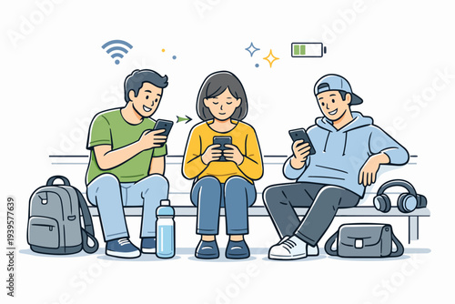 Young people communicating online using smartphones and wireless internet connection