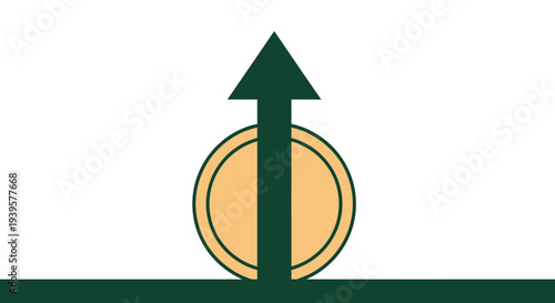 Green Arrow Pointing Up Through Coin.