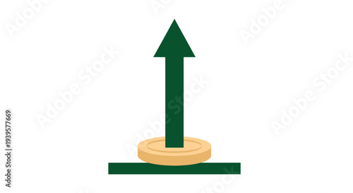 Green Arrow Up Symbol on Coin.