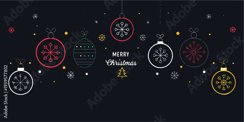 Festive christmas ornaments and a merry christmas message on black