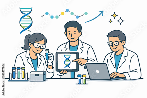 Scientists teamwork conducting genetic research and biotechnology innovation