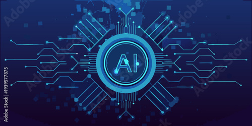 Abstract artificial intelligence concept with glowing circuit board design