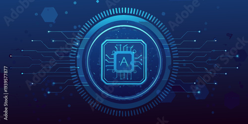Abstract digital illustration featuring an ai chip within geometric shapes