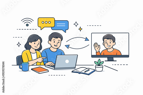 People collaborating remotely using video conference and online communication tools
