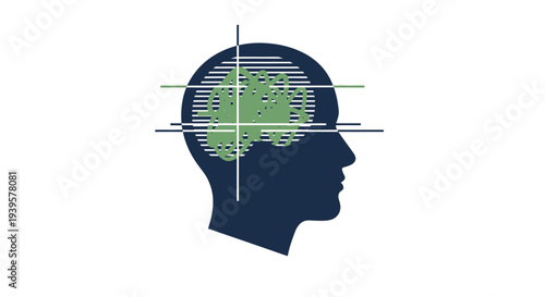 Human Head Silhouette with Brain Diagram.
