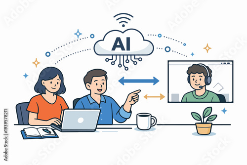 Ai cloud services connecting a team for remote collaboration and online support