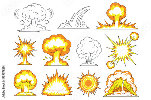 Explosion and Blast Effect Vector Collection - Comic Style Fire, Smoke, and Mushroom Cloud Illustrations.