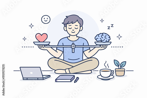 Person balancing heart and brain, representing work-life balance and mental well-being