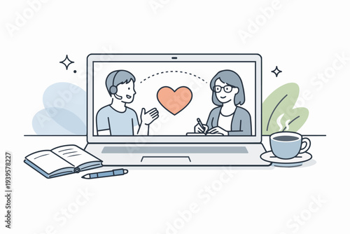 People connecting on a video call, virtual dating and online relationship concept