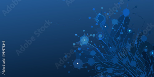 Abstract blue background featuring connected circles and flowing lines