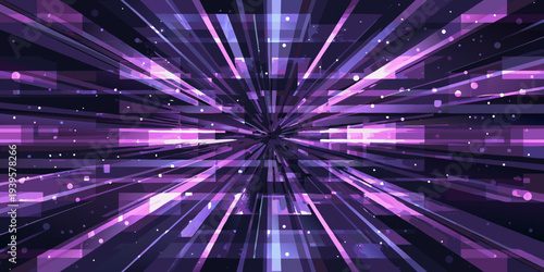 Abstract explosion of purple and white light streaks radiating from center