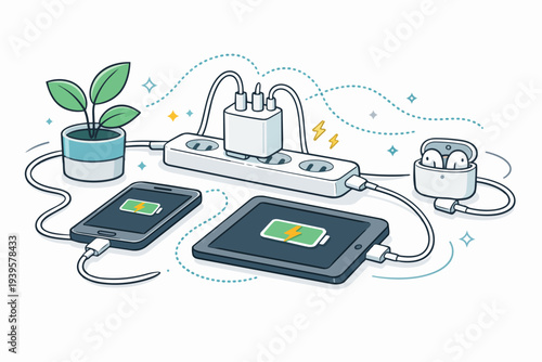 Charging multiple electronic devices with a power strip and adapters