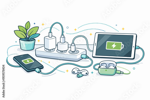 Charging multiple electronic devices with a power strip and adapters