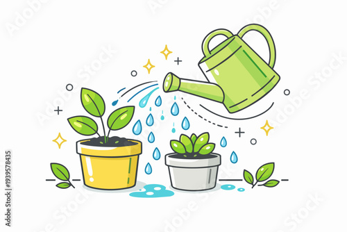 Watering plants for growth and care, concept of gardening and nurturing nature