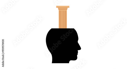 Human Head Silhouette with Column Emerging.