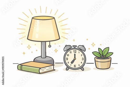 Morning routine items on a desk, concept of productivity, reading, waking up