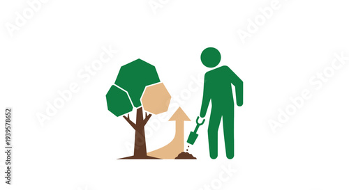 Man Planting Tree with Shovel Illustration.