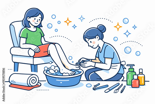 Woman enjoying a pedicure foot bath at a spa salon for relaxation and self-care