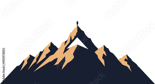 Mountain Peak Illustration with Golden Highlights.