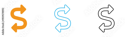 Three stylized dollar sign arrows in orange blue and black