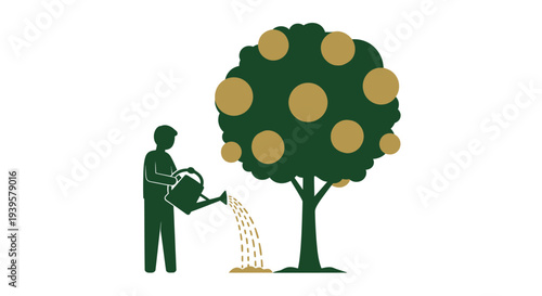Person Watering Tree with Watering Can.