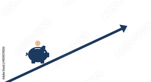 Piggy Bank on Arrow Graph Increasing Savings.