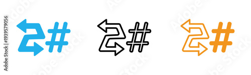Variations of a stylized number 2 and sharp sign with arrows