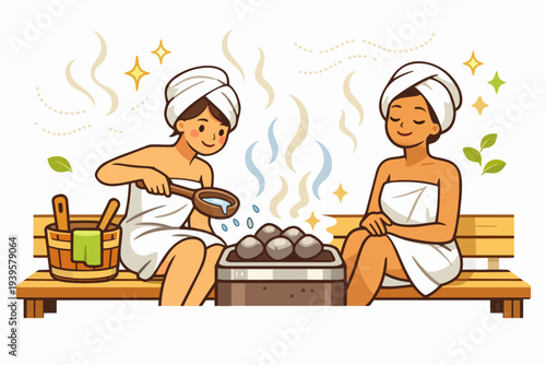 Women enjoying a relaxing sauna session, promoting wellness and self-care