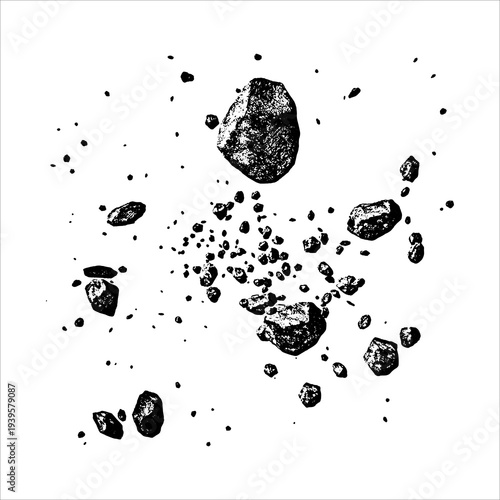 Flying Rock Debris Explosion Isolated Mineral Fragment Scatter