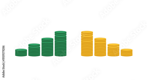 Stacks of Coins in Green and Yellow.