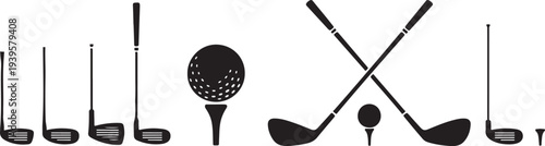 golf club lineup ball on tee single tee vector silhouette