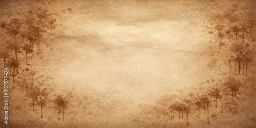 Antique aged parchment with a stained brown grunge pattern and vintage paper texture creates a blank weathered retro background for an ancient document design