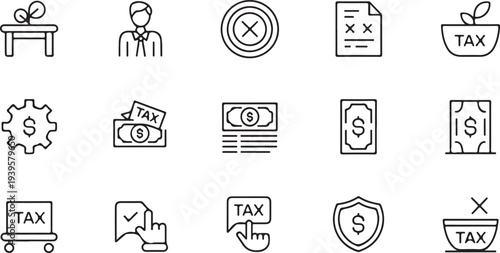 tax icons set finance taxation accounting line art vector pack
