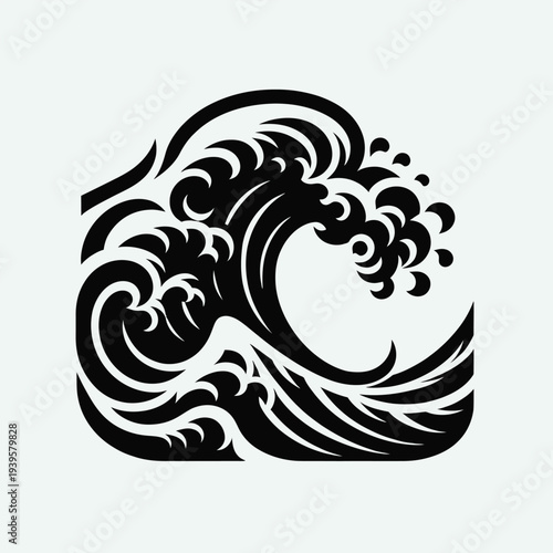 Black vector icon of a stylized wave on a white background, part of a modern icon set.