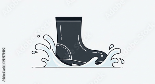 Stylized Black and White Swimming Boot Illustration.