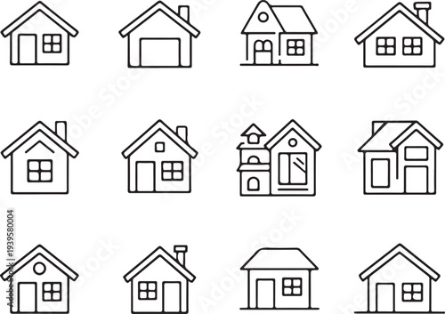 house symbols set minimal line icons for architecture