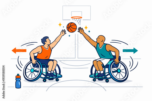 Wheelchair basketball players competing for the ball promoting inclusion and sports