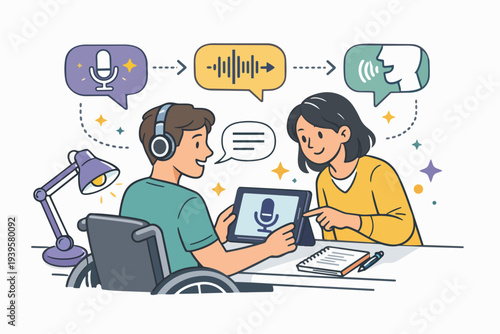 Students using assistive speech-to-text technology for inclusive learning