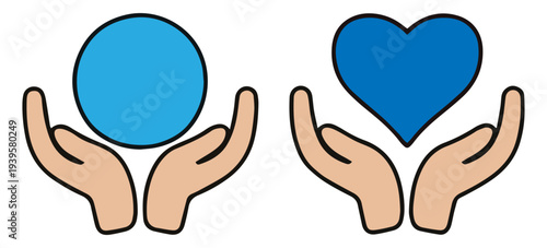 Silhouette healthcare hands holding heart & circle flat icon for apps websites line art glyph EPS10